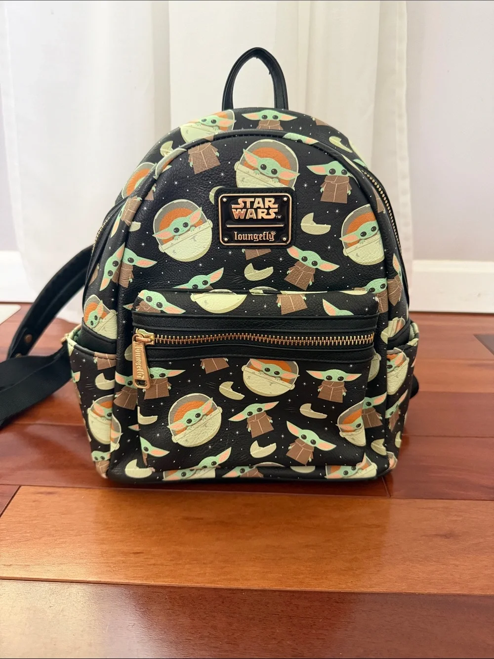Loungefly Star Wars Grogu Pattern Kids Mini Backpack - Black, Green, Tan